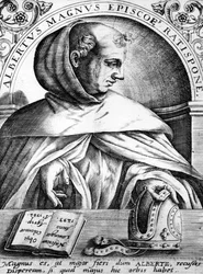 Albertus Magnus, illustration från "Images of Men of Outstanding Knowledge and Deep Learning in Lively and Vivid Pictures" av Jean Jacque Boissard, publicerad 1669.